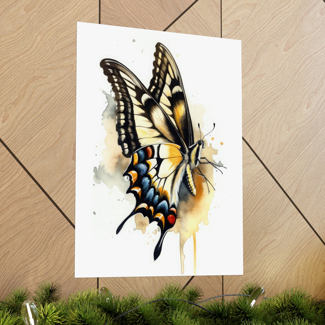 Swallowtail Butterfly Yellow Black Blue Spots Watercolor Insect Poster - Image 2