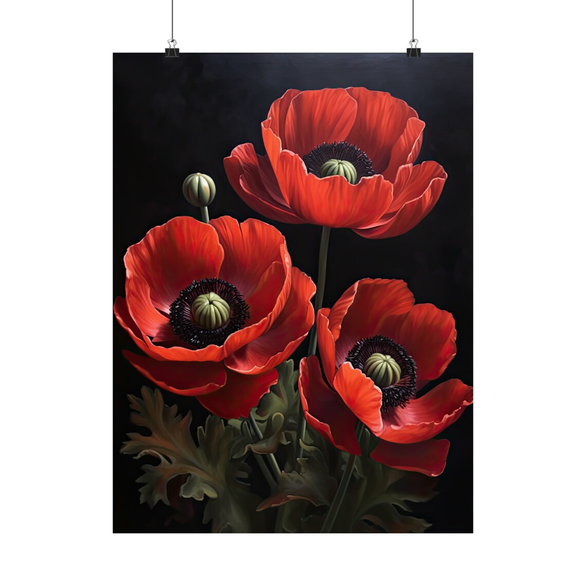 Scarlet Anemone Blooms Dark Moody Botanical Floral Art Poster - Image 5