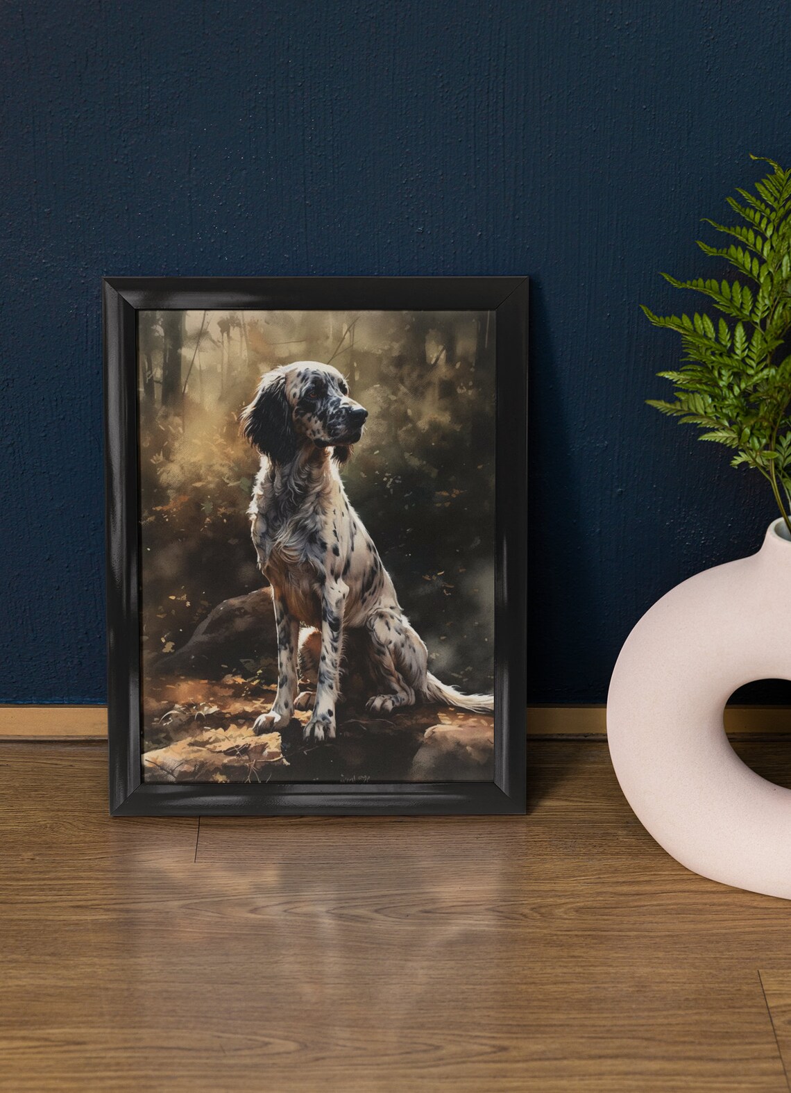 English Setter Spotted Spaniel Autumn Woodland Watercolor Poster
