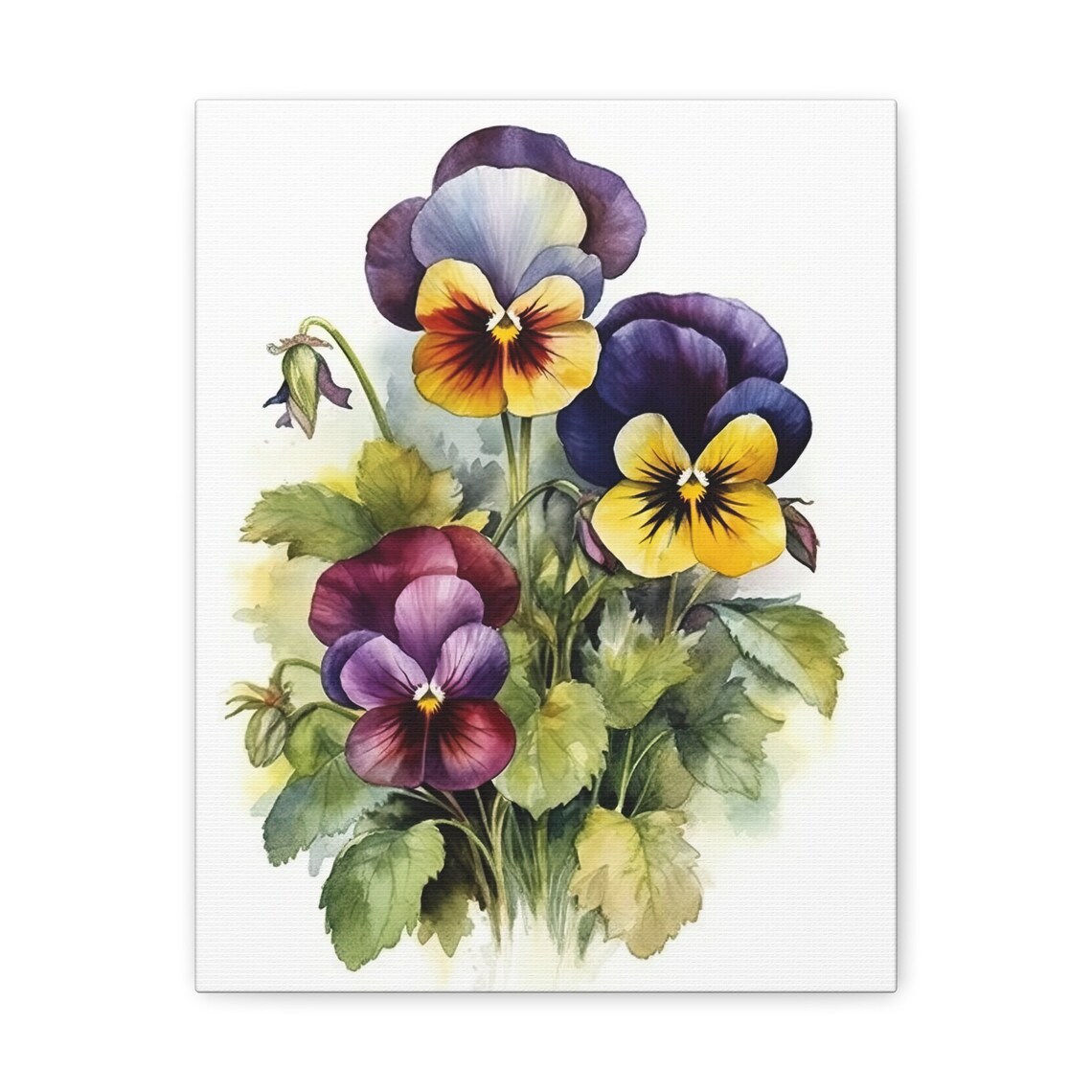 Cheerful Purple Yellow Pansy Flowers Watercolor Botanical Poster - Image 2