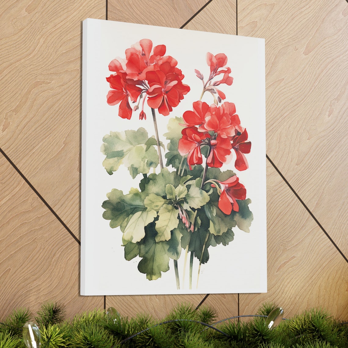 Red Geranium Blooms Watercolor Pale Wash Botanical Flower Art Print - Image 3