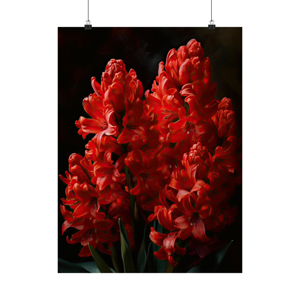 Scarlet Red Hyacinth Flower Spikes Dark Moody Botanical Art Poster - Image 5