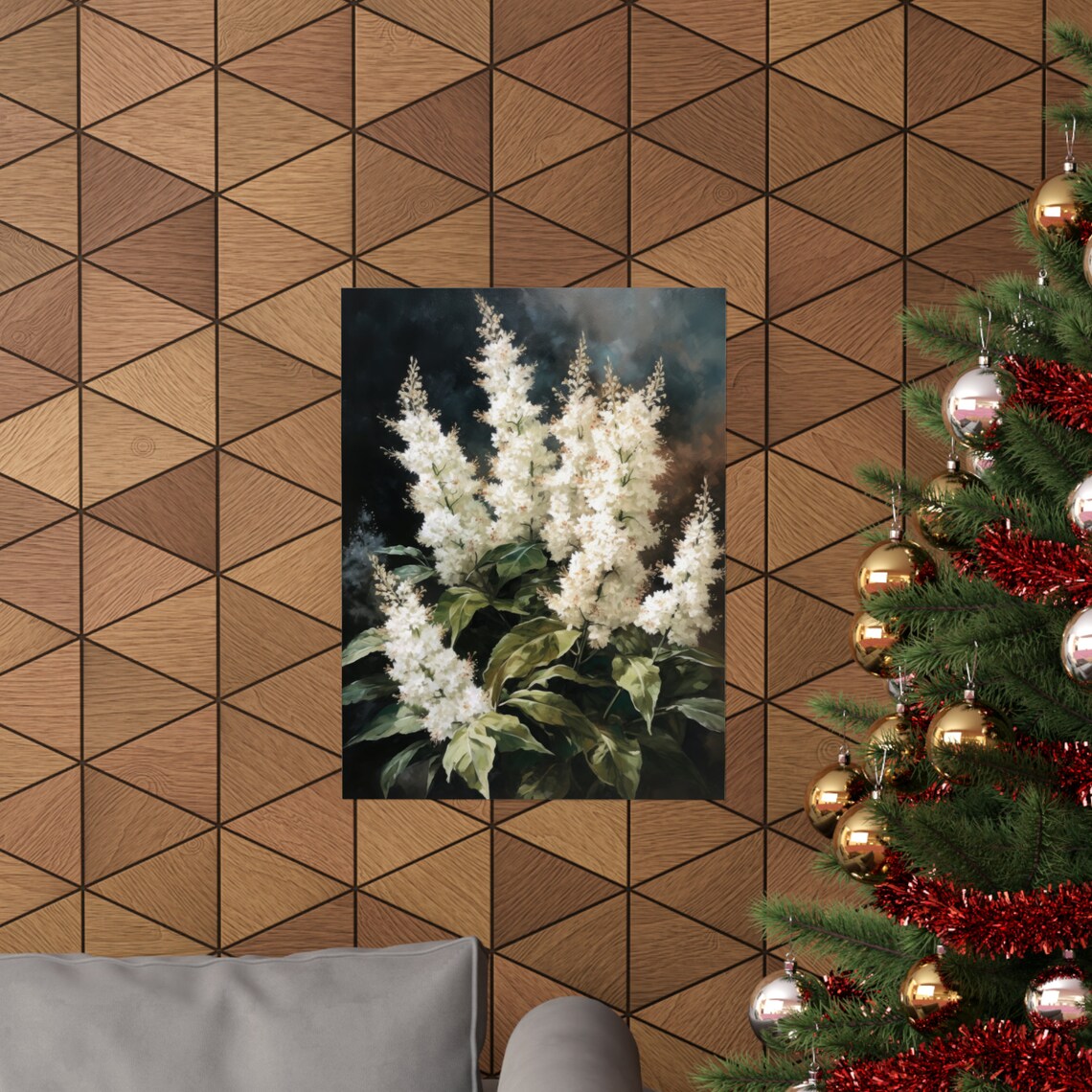 White Astilbe Tall Ivory Spires Moody Dark Botanical Floral Art Poster - Image 3