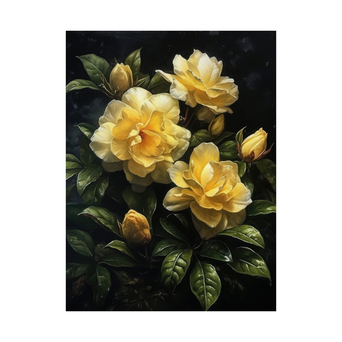 Yellow Gardenia Blooms Dark Foliage Fragrant Spring Floral Art Poster - Image 4