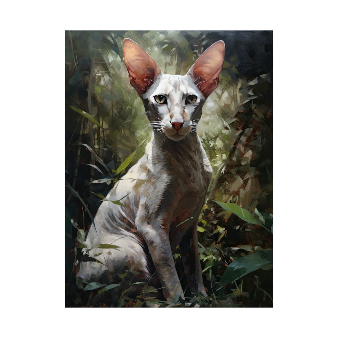 Oriental Shorthair White Cat Jungle Foliage Elegant Feline Art Poster - Image 4