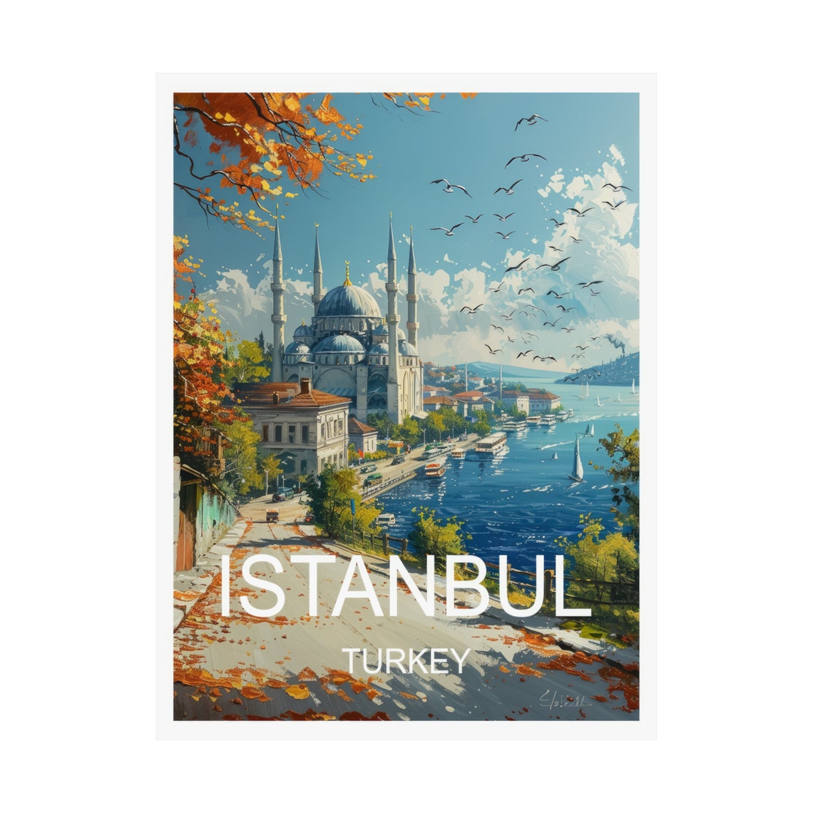 Istanbul Turkey Blue Mosque Waterfront Seagulls Travel Poster - Image 3