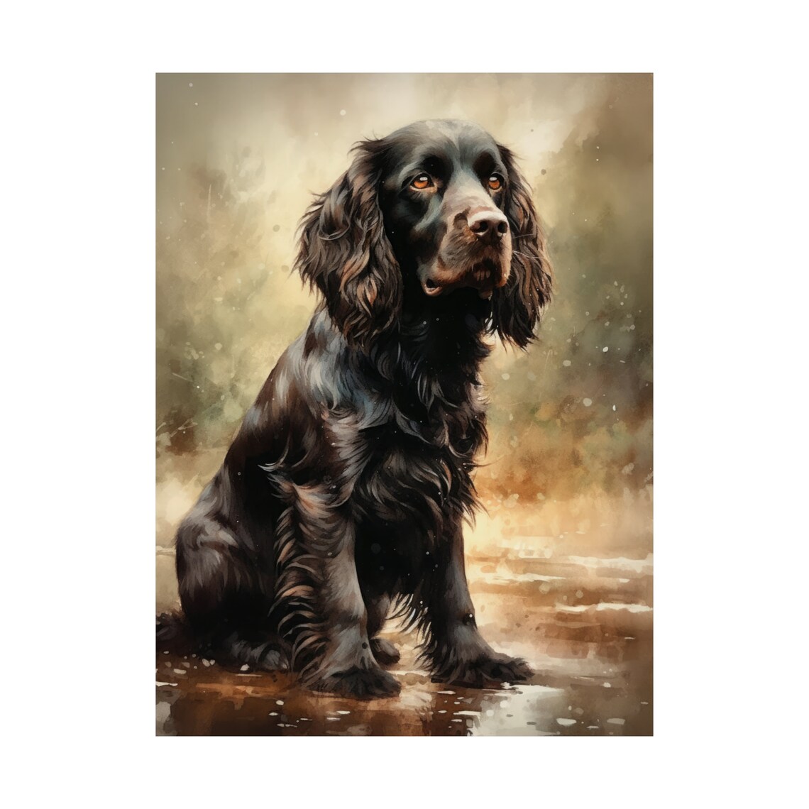Boykin Spaniel Sitting In Shallow Water Watercolor Hunting Dog Poster - Image 4