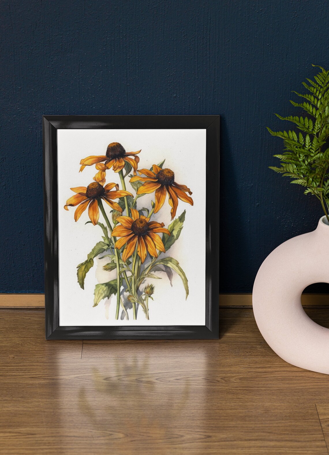 Golden Black Eyed Susan Flowers Fresh Watercolor Botanical Poster