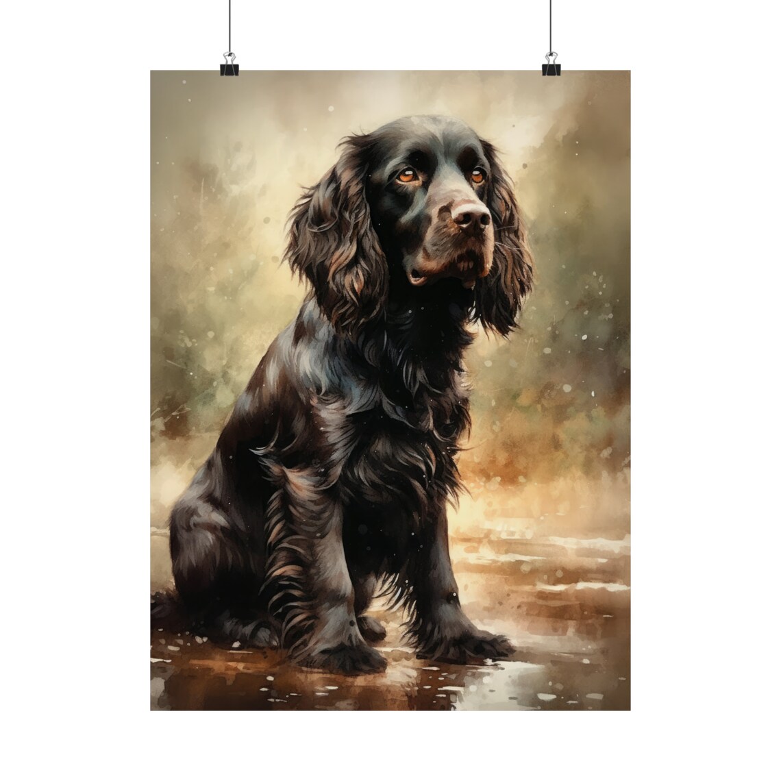 Boykin Spaniel Sitting In Shallow Water Watercolor Hunting Dog Poster - Image 5