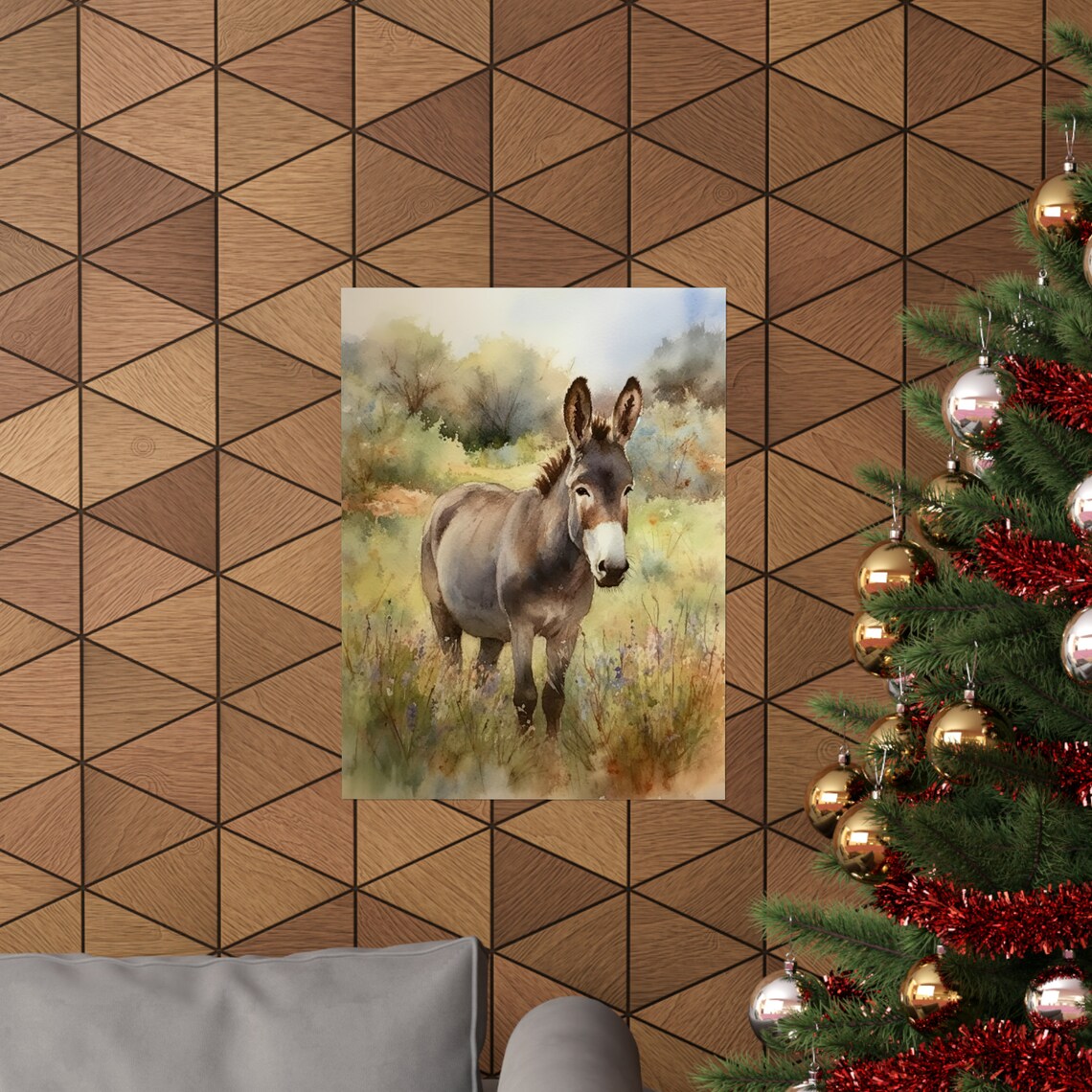 Donkey Standing Meadow Watercolor Farm Animal Countryside Art Print - Image 3