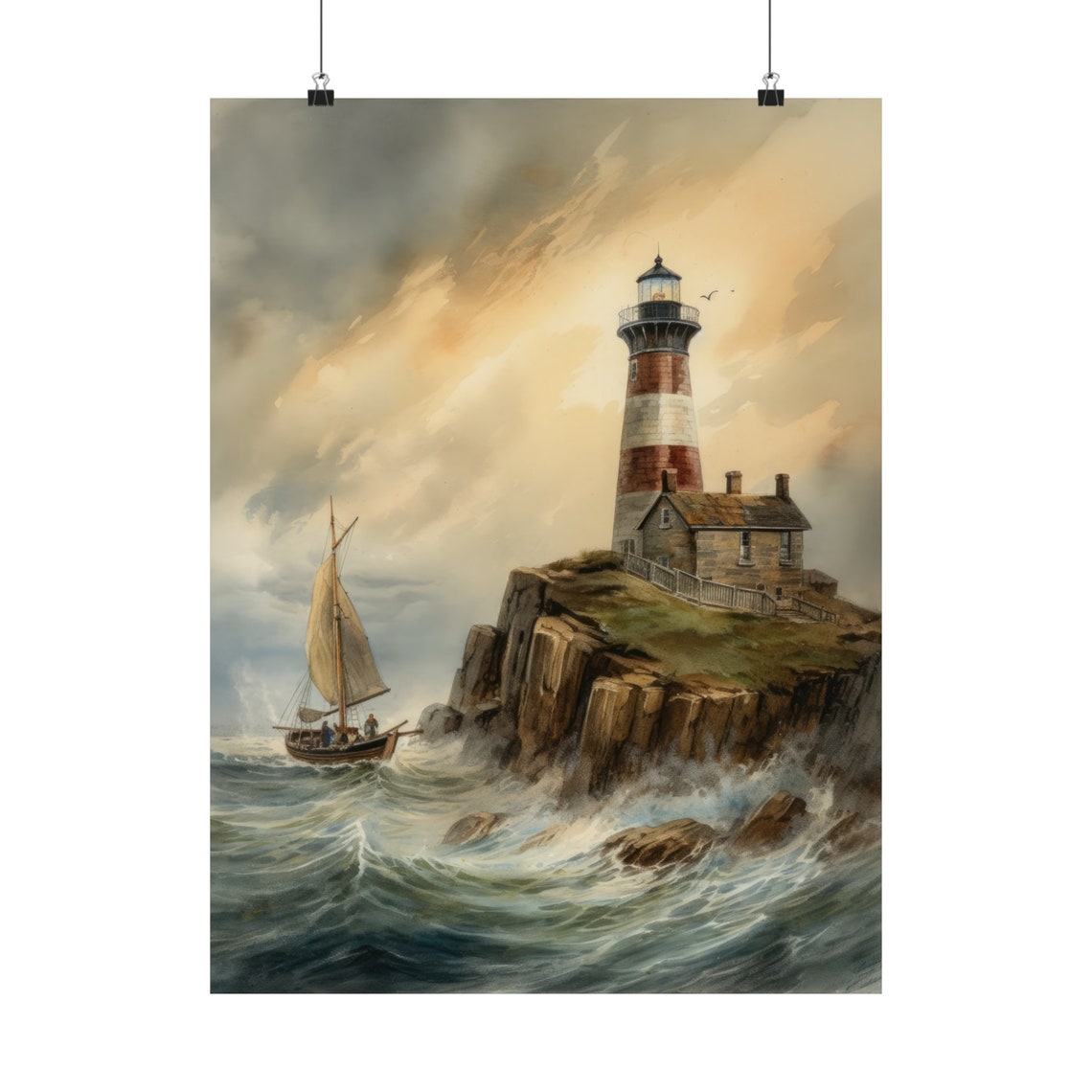 Lighthouse Art Print Lighthouse Painting Lighthouse Wall Art Beach Art Print Beach Wall Art Ocean Dcor Ocean Painting Ocean Theme - Image 5