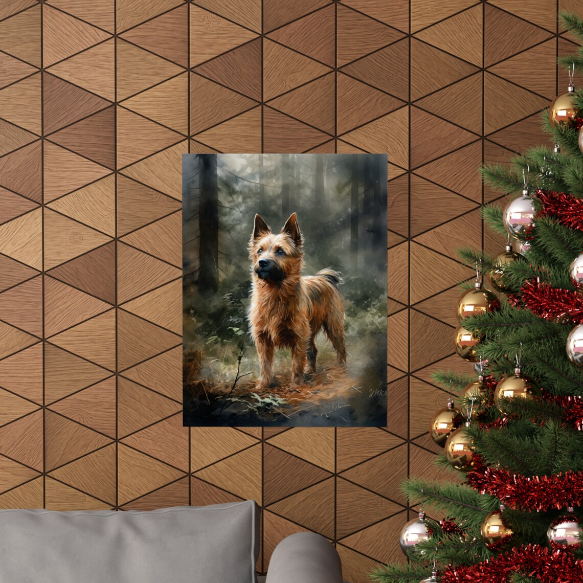 Australian Terrier Standing in Misty Woods Watercolor Dog Art Print - Image 3