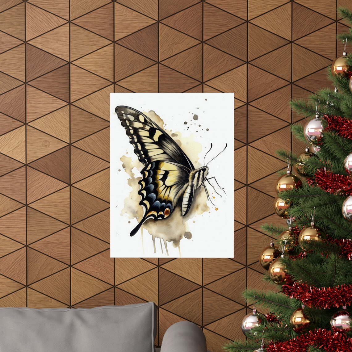 Old World Swallowtail Butterfly Yellow Black Ink Splash Art Print - Image 3