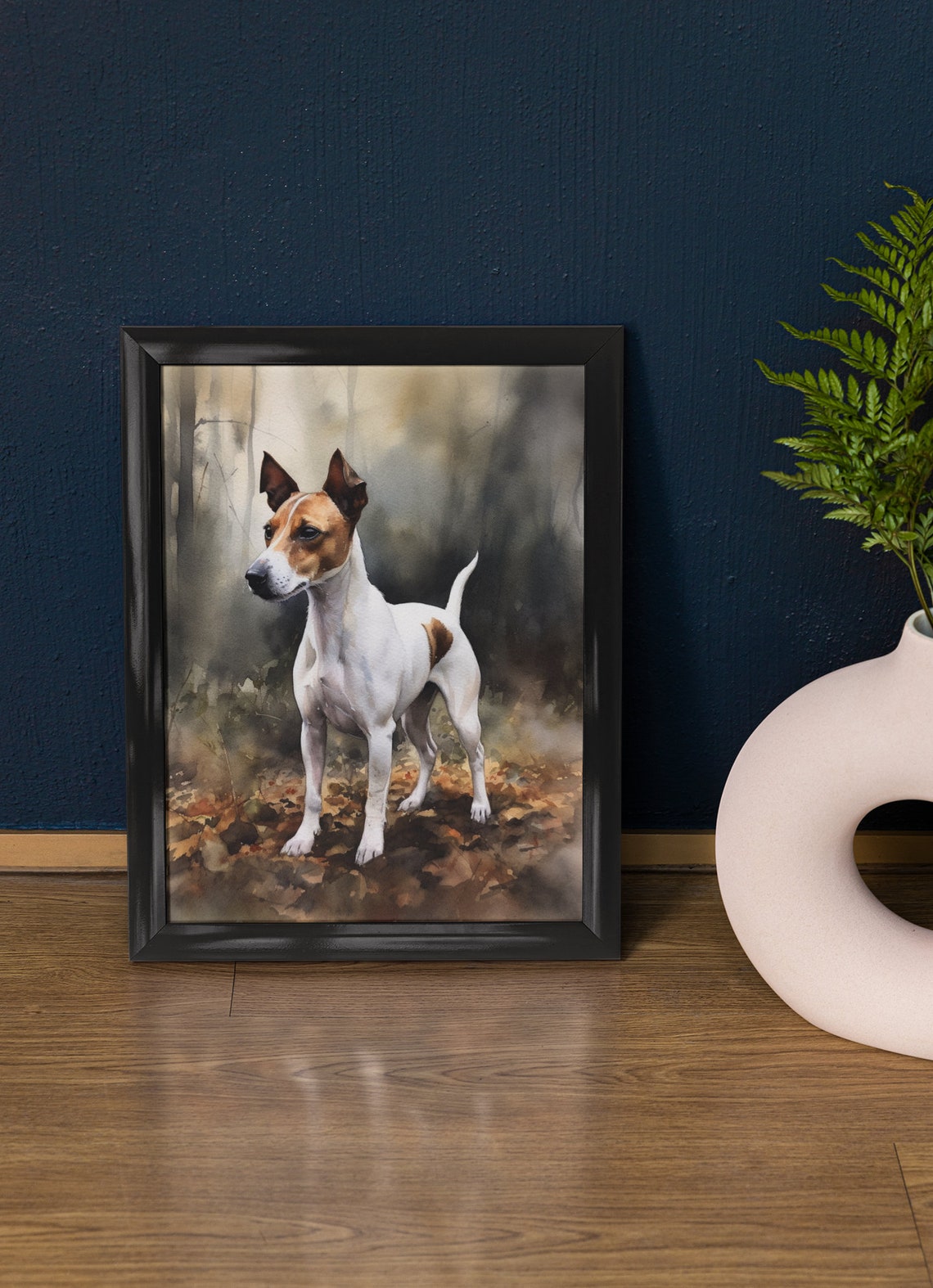 Smooth Fox Terrier Alert Watercolor Portrait In Autumn Woods Art Print