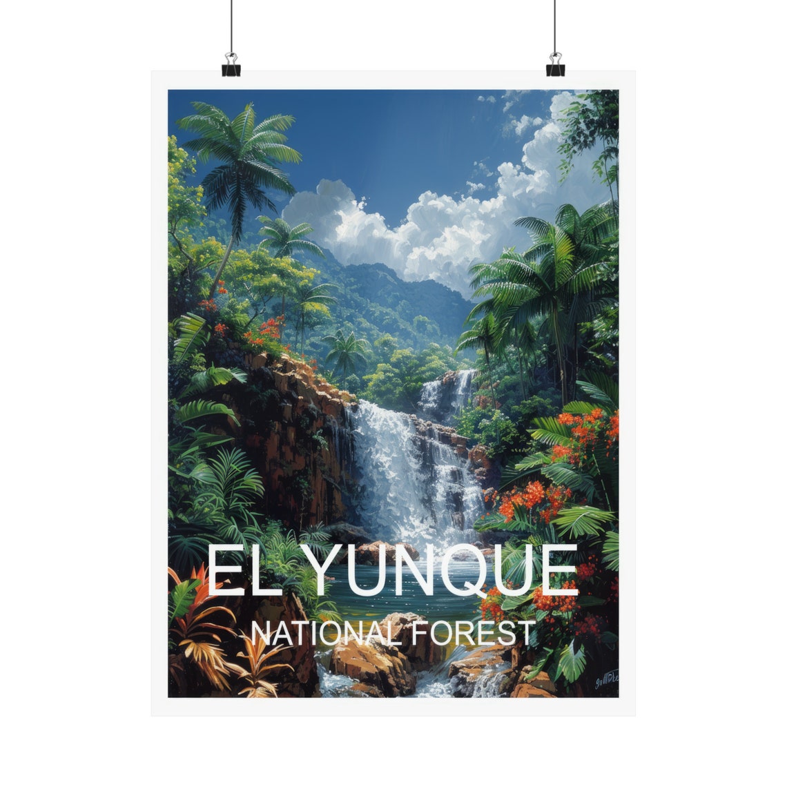 El Yunque National Forest Waterfall Rainforest Vintage Travel Poster - Image 5