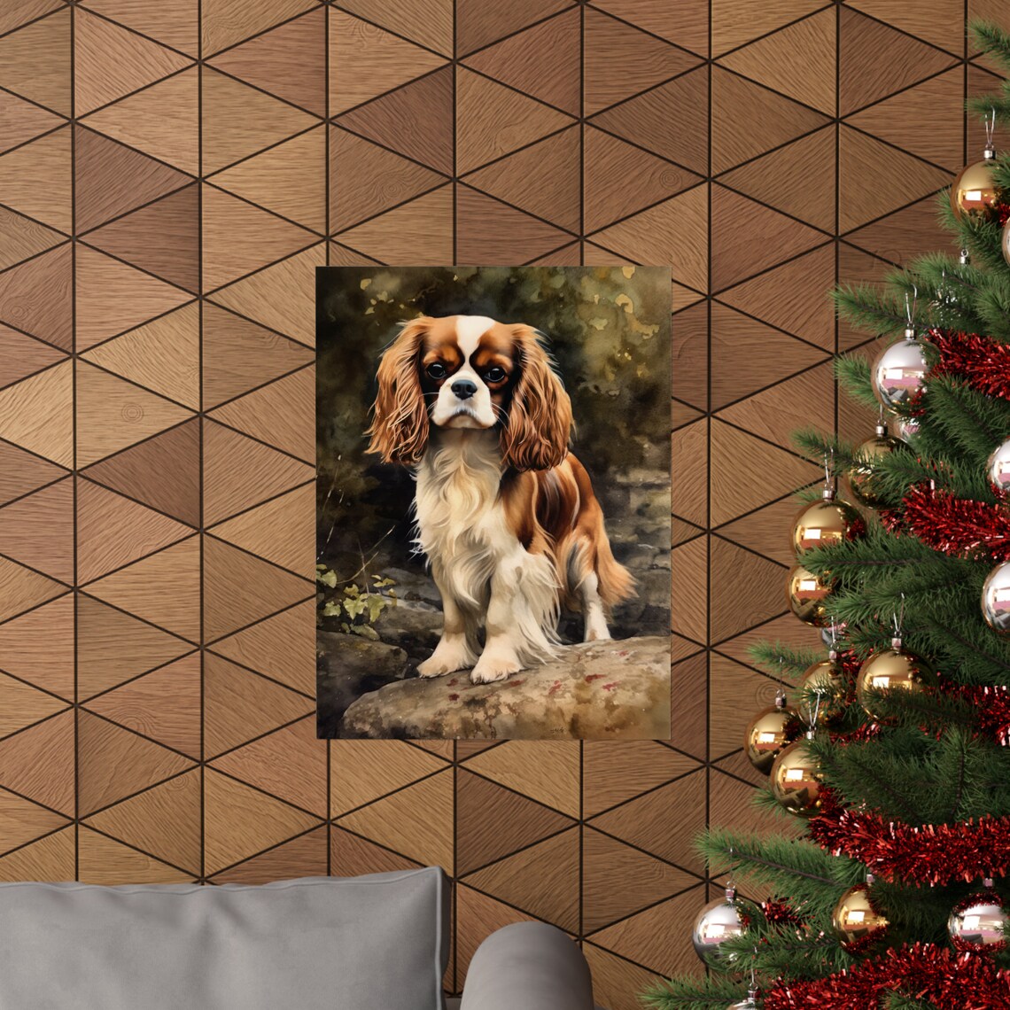English Toy Spaniel Standing on Rocks Watercolor Dog Art Print - Image 3