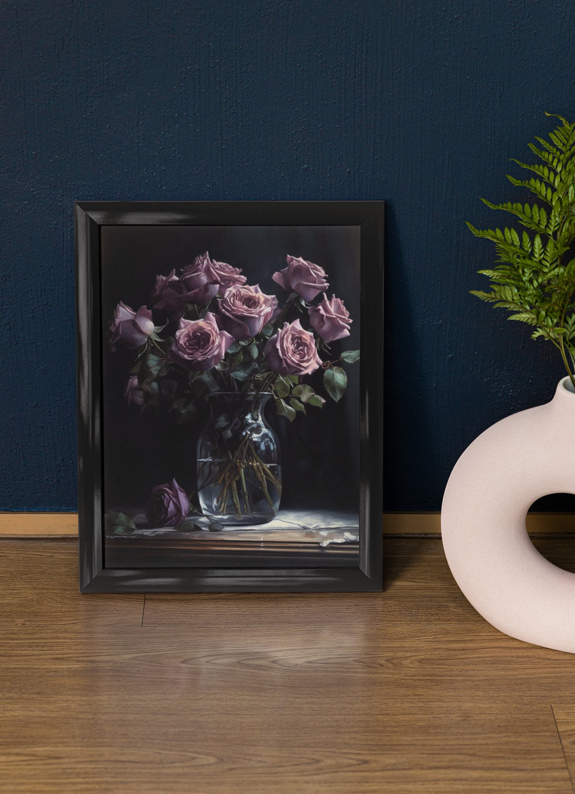 Mauve Rose Bouquet Glass Vase Shadowed Elegant Floral Art Poster