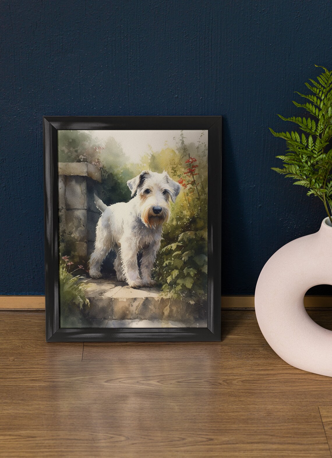Sealyham Terrier Watercolor Portrait Standing In A Sunny Garden Poster