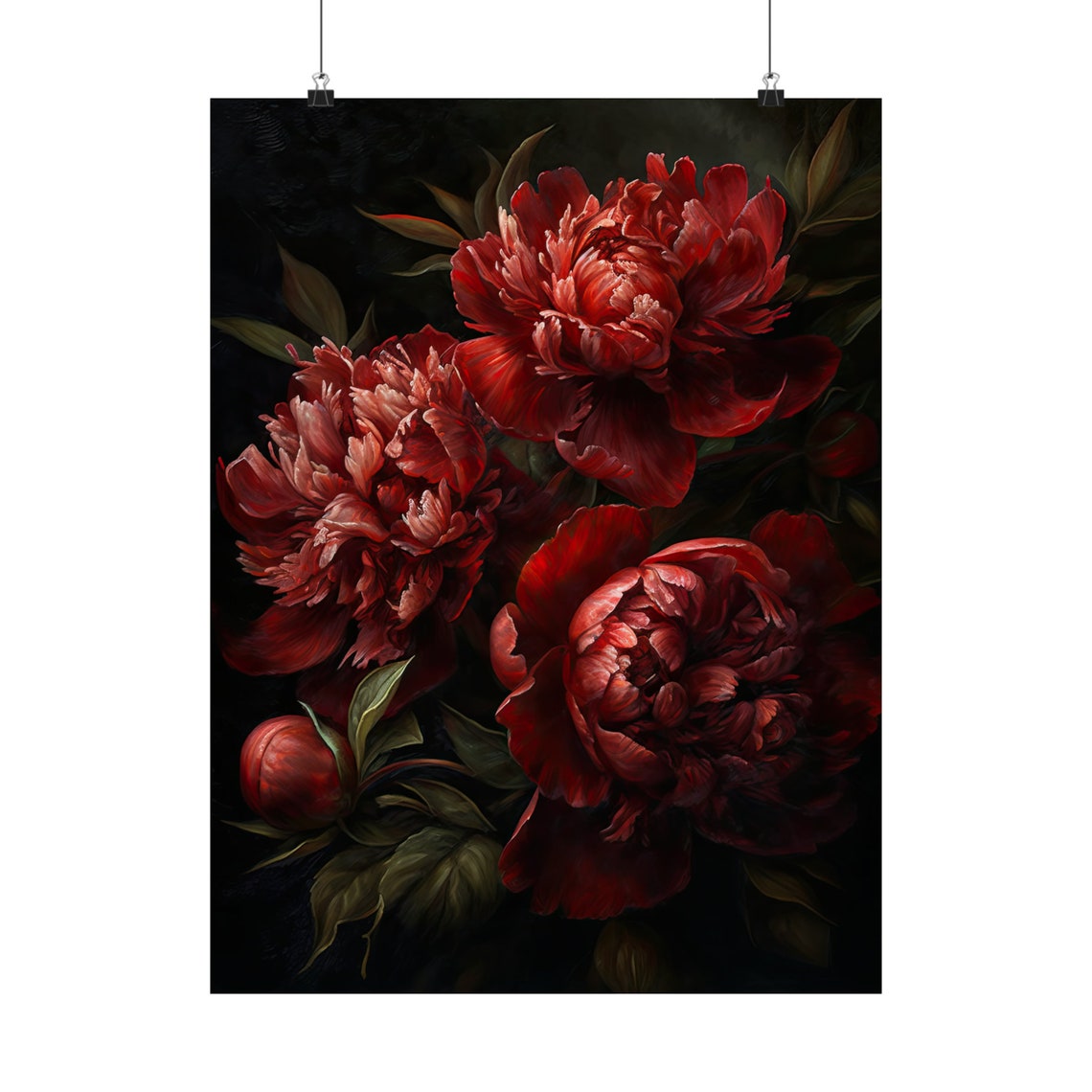 Deep Red Peony Blooms Rich Crimson Botanical Still Life Art Poster - Image 5