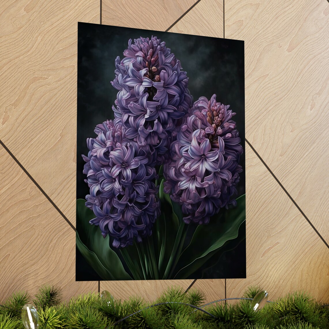 Lavender Hyacinth Spikes Dark Moody Botanical Flower Art Poster - Image 2