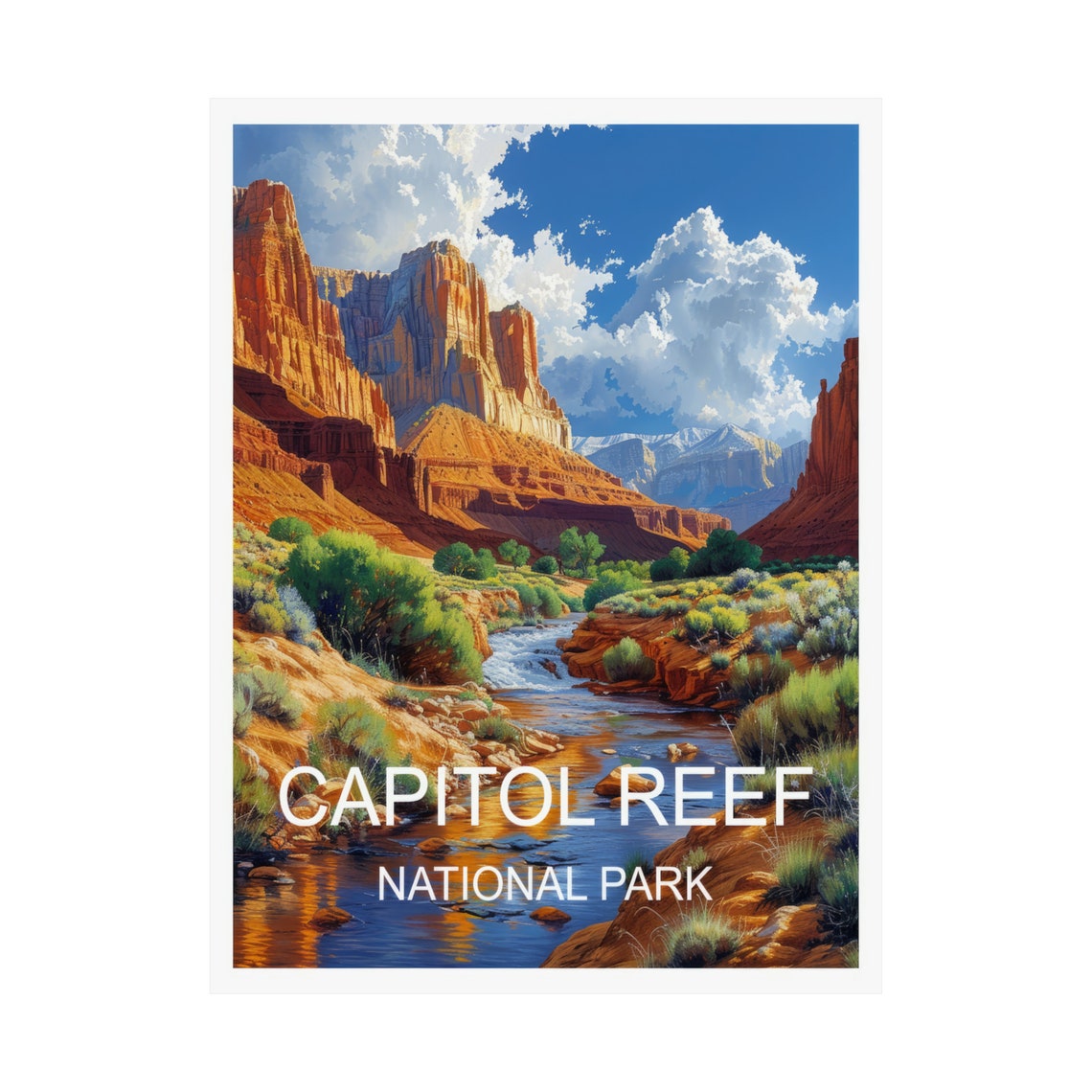 Capitol Reef National Park Red Cliffs River Canyon View Poster - Image 3