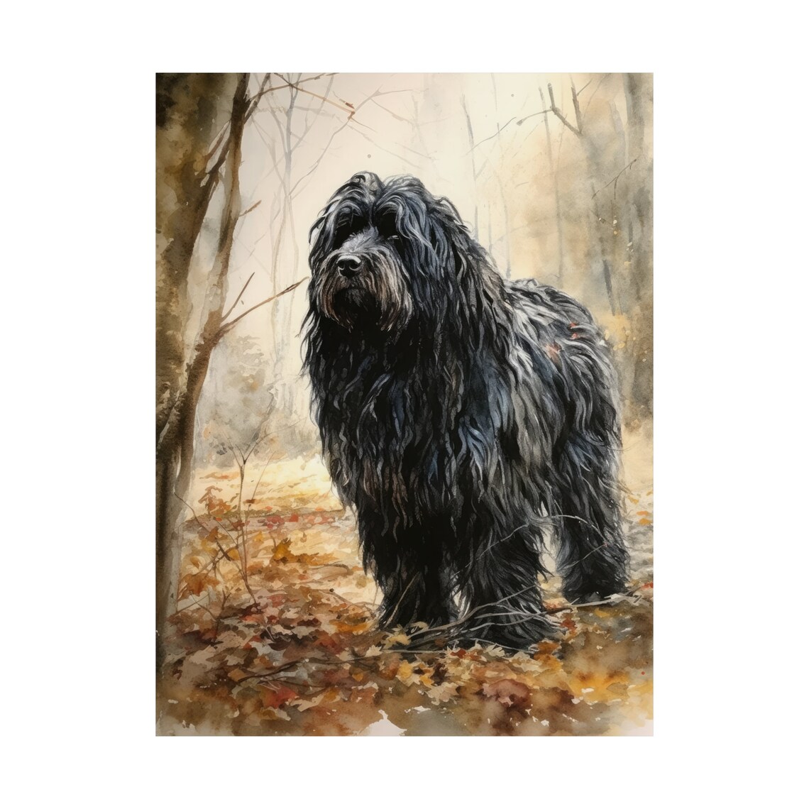 Puli Dog Shaggy Black Coat Watercolor Portrait In Autumn Woods Print - Image 4