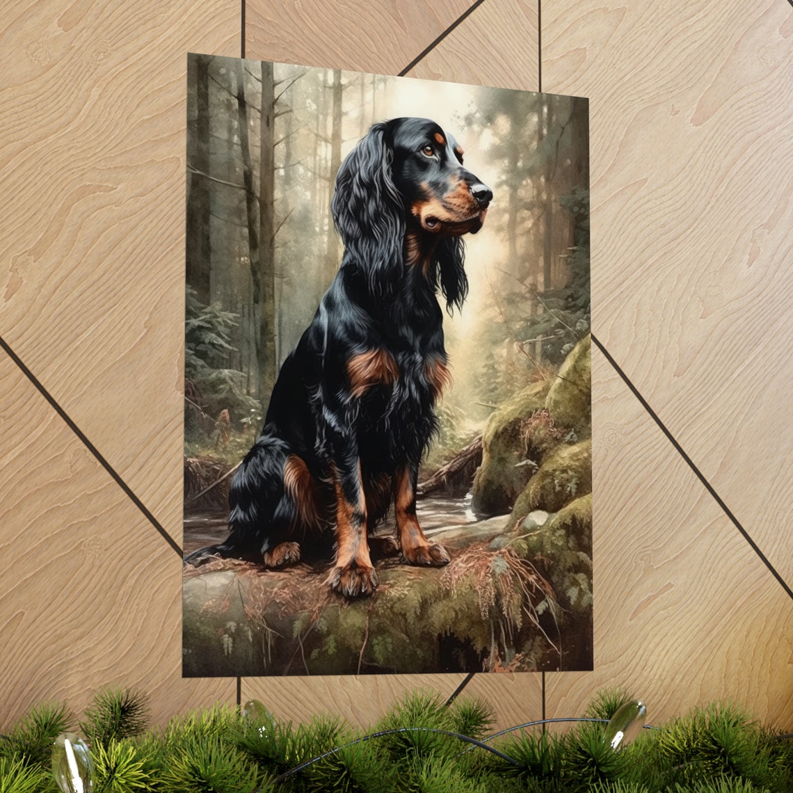 Gordon Setter Black Tan Dog Misty Forest Watercolor Portrait Poster - Image 2