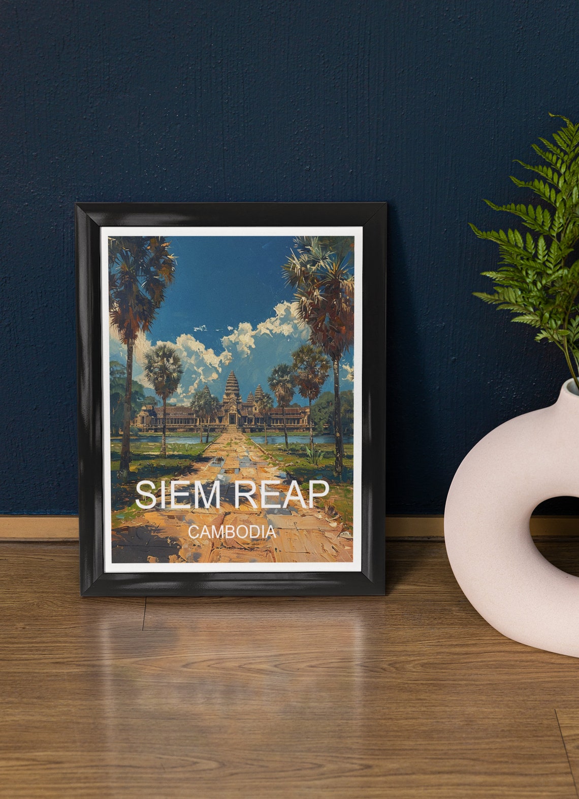Siem Reap Cambodia Angkor Wat Temple Palm Causeway Sunrise View Poster