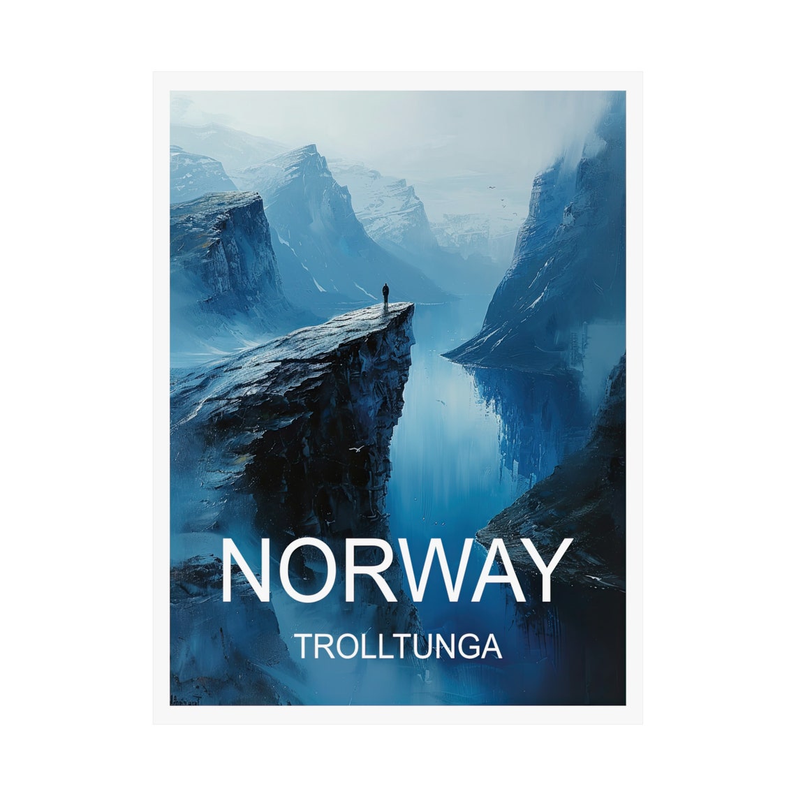 Norway Trolltunga Cliff Fjord Misty Blue Mountain View Travel Poster - Image 3