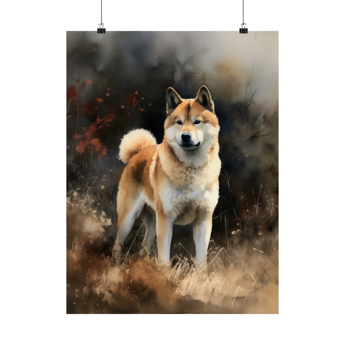 Akita Dog Tall Grass Field Watercolor Portrait Noble Breed Poster - Image 5