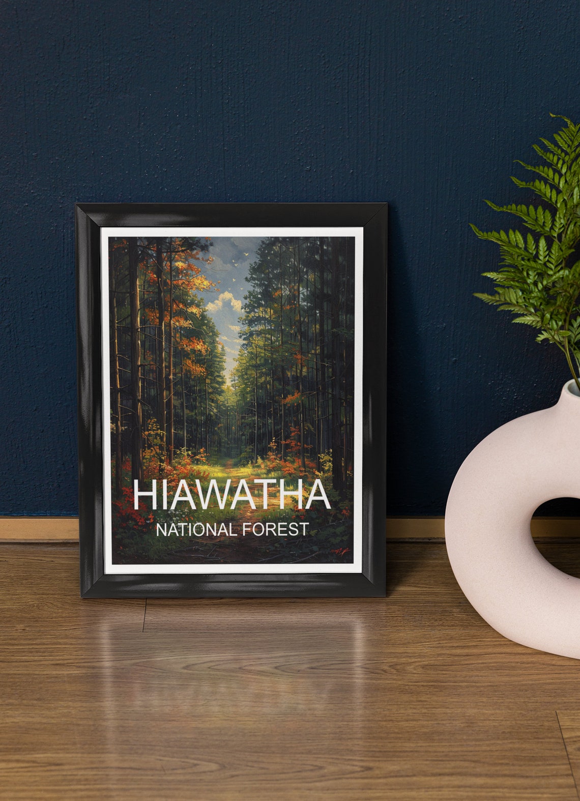 Hiawatha National Forest Autumn Pine Trail Vintage Travel Poster