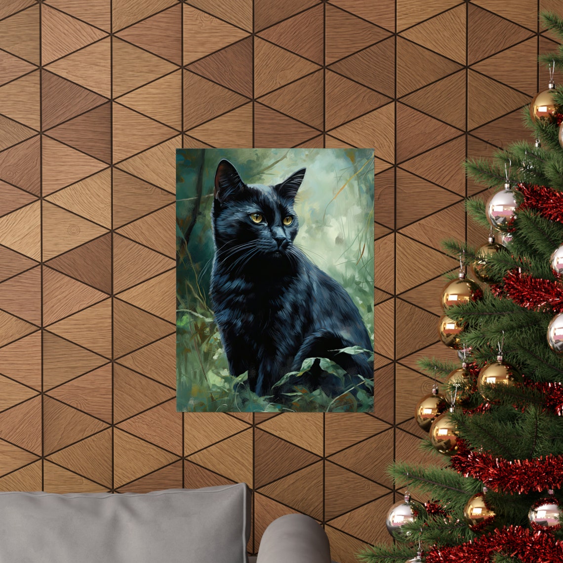 Bombay Black Cat Gold Eyes Garden Portrait Animal Art Poster - Image 3