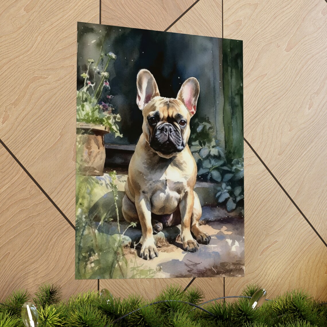 French Bulldog Fawn Garden Steps Portrait Watercolor Dog Poster - Image 2