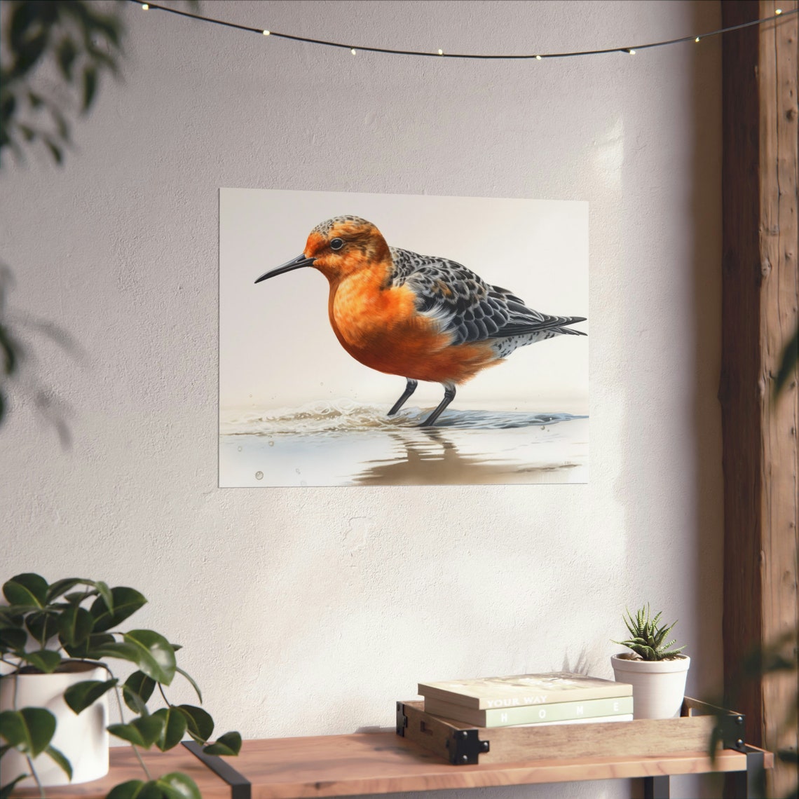 Red Knot Shorebird Wading Watercolor Beach Bird Realistic Art Print - Image 2