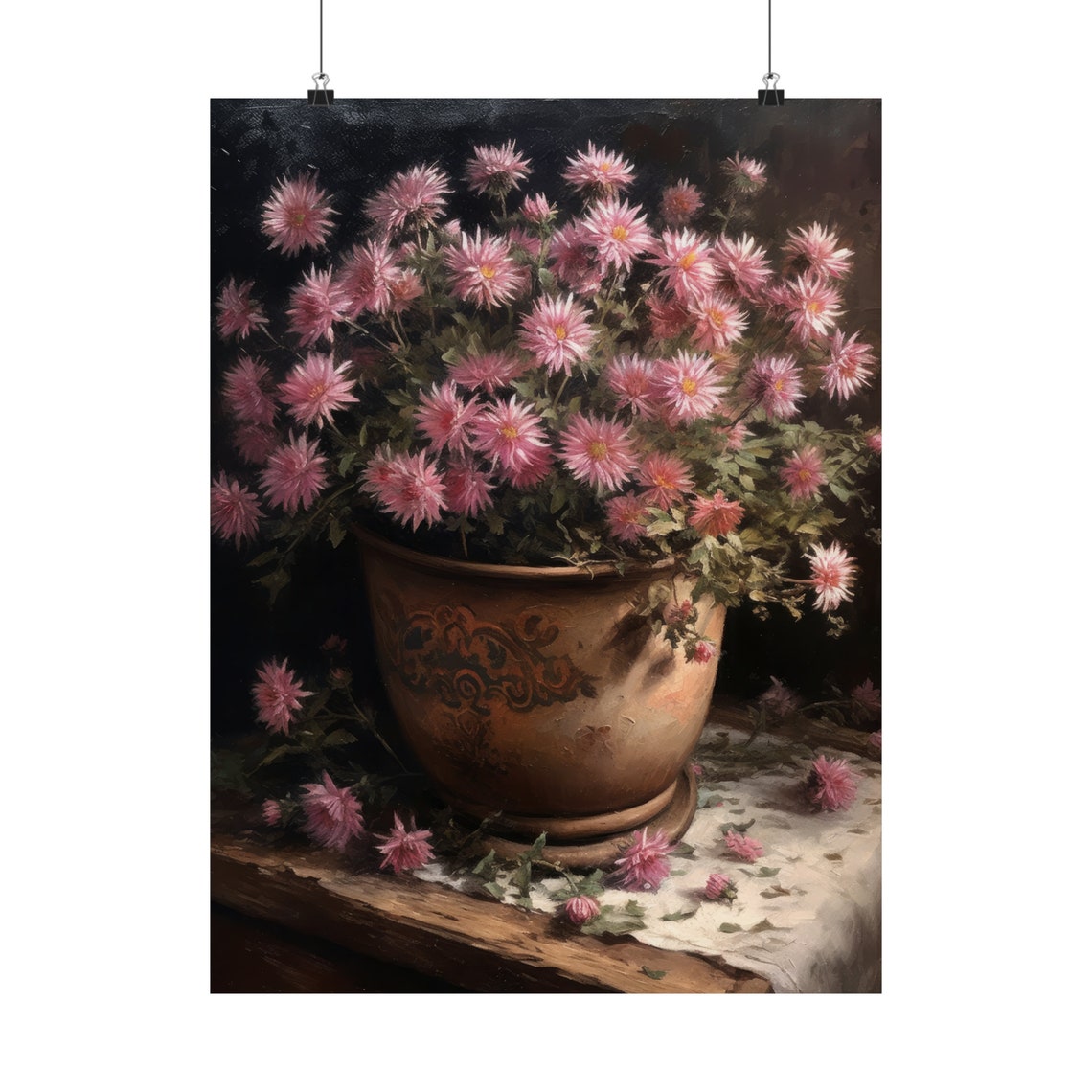 Pink Aster Flowers Vintage Copper Pot Still Life Botanical Art Print - Image 5