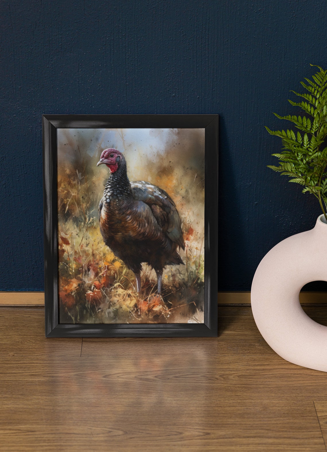 Wild Turkey Autumn Field Watercolor Rustic Farmhouse Wall Art Print