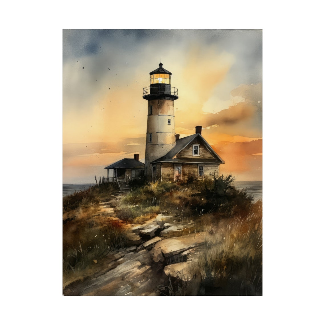 Lighthouse Art Print Lighthouse Painting Lighthouse Wall Art Beach Art Print Beach Wall Art Ocean Dcor Ocean Painting Ocean Theme - Image 4