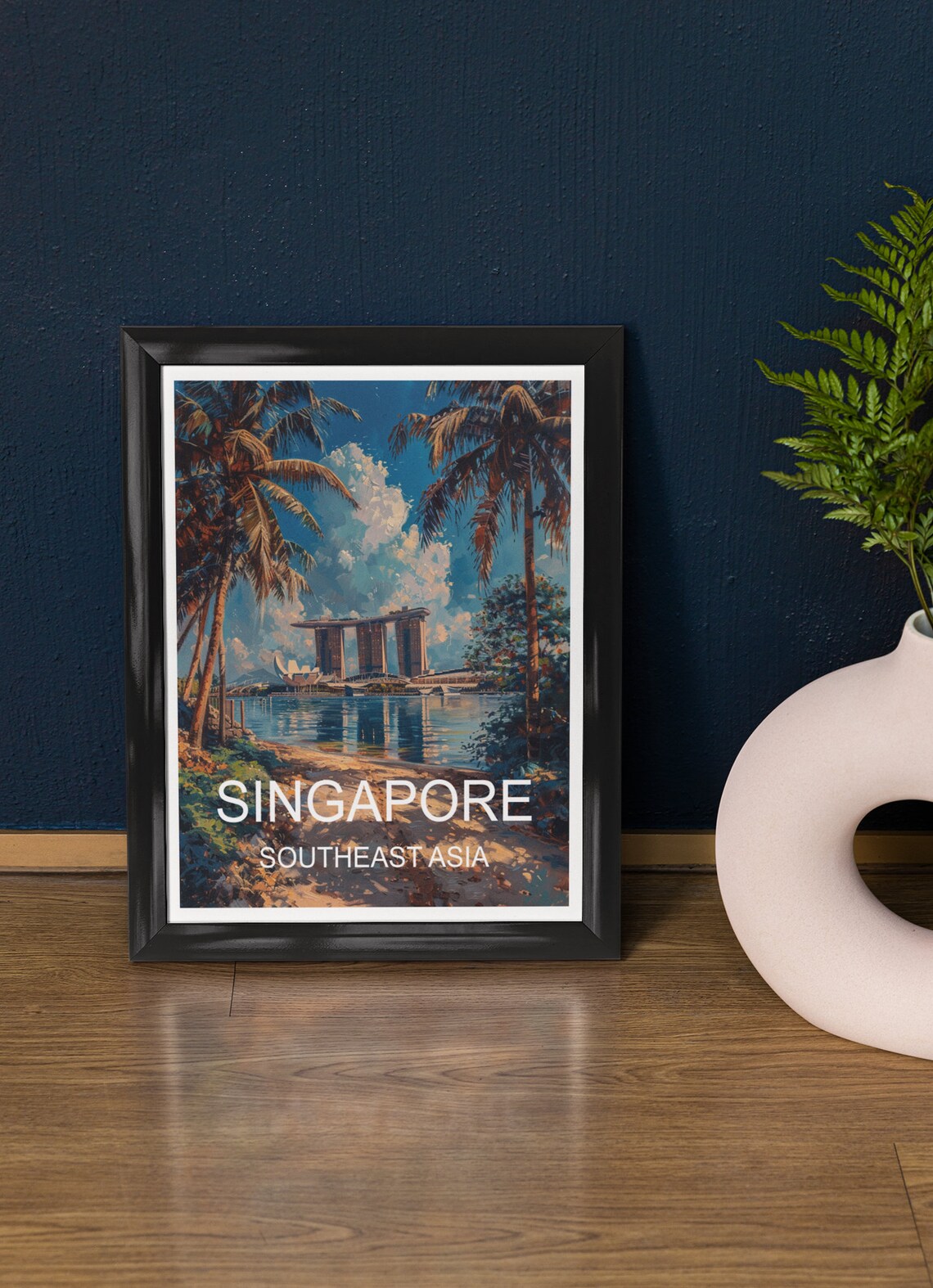 Singapore Marina Bay Sands Palm Beach Waterfront Travel Poster