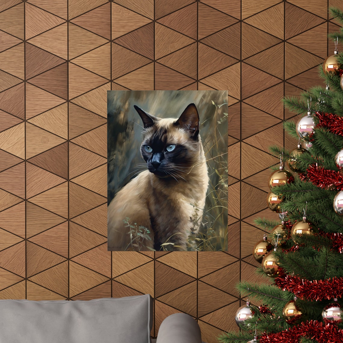 Seal Point Cat Blue Eyes Wild Grass Portrait Animal Art Poster - Image 3