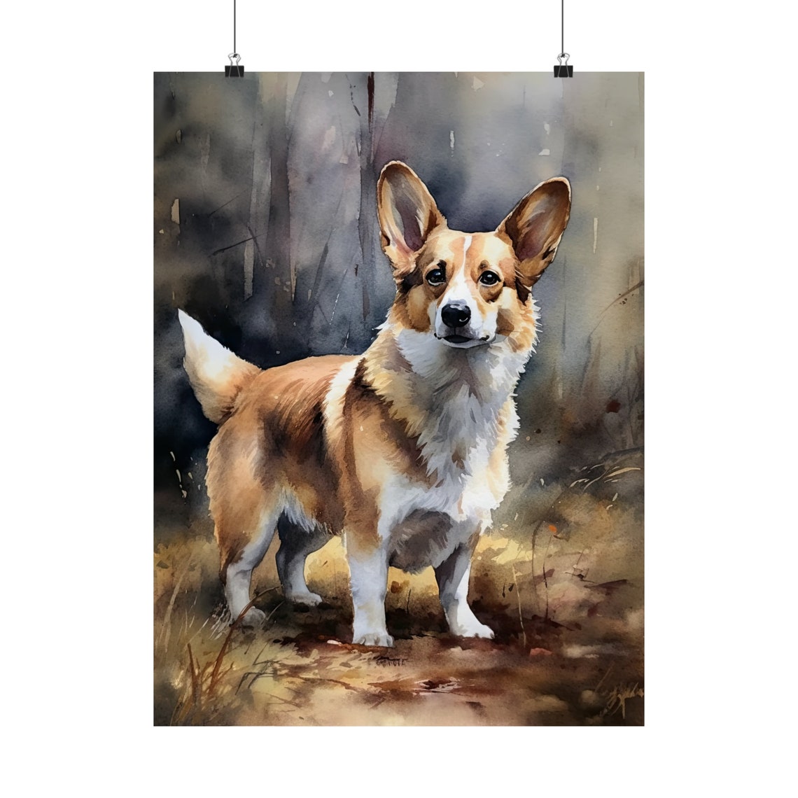 Cardigan Welsh Corgi Autumn Field Watercolor Portrait Standing Poster - Image 5