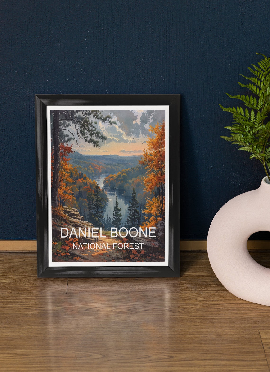 Daniel Boone National Forest Autumn River Valley Scenic Travel Poster
