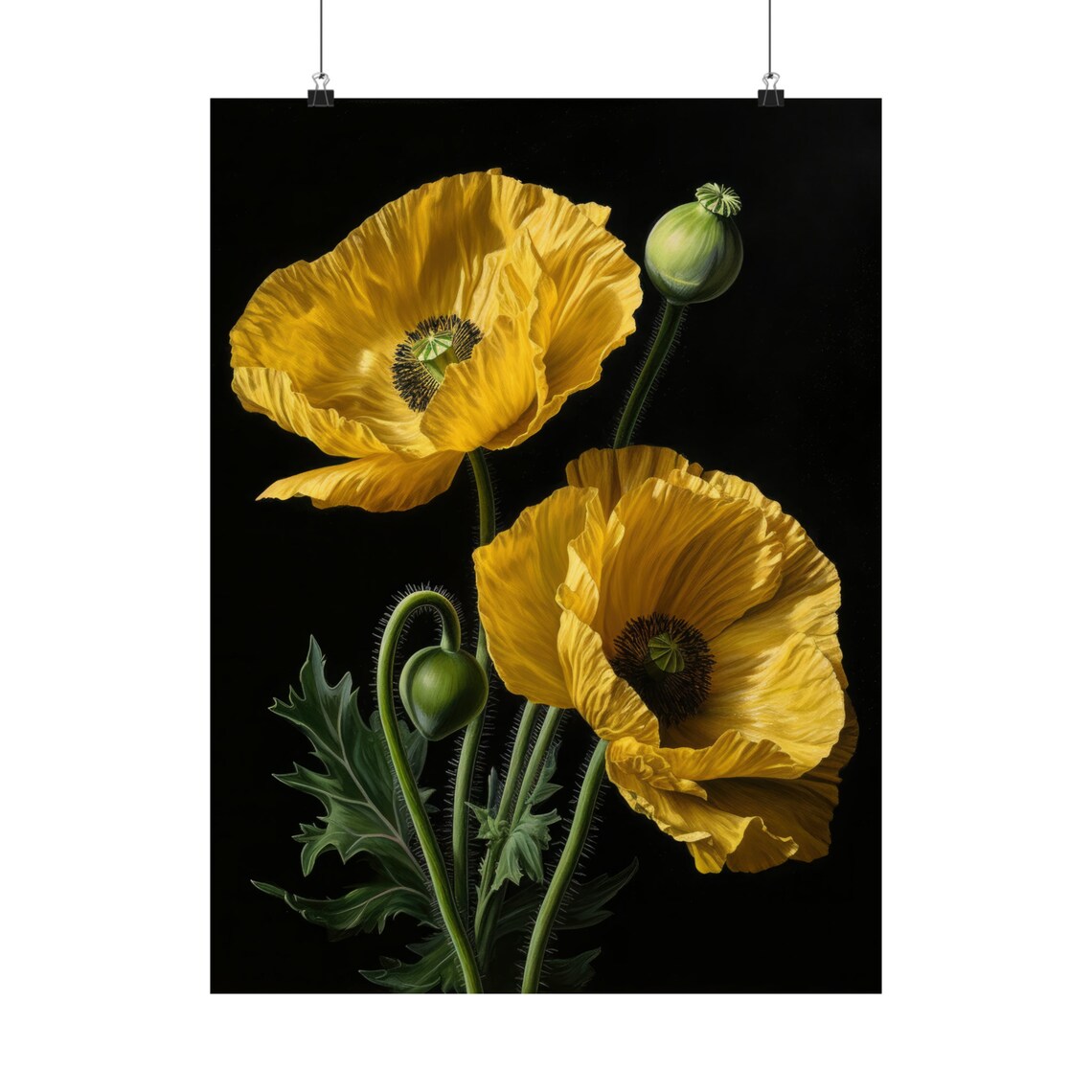 California Poppy Golden Blooms Buds Soft Painterly Dark Floral Poster - Image 5