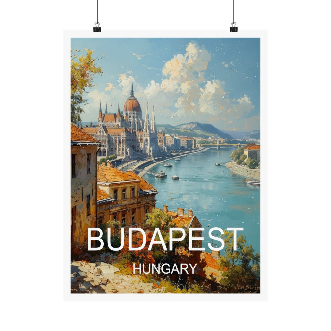 Budapest Hungary Parliament Danube River Skyline View Travel Poster - Image 5