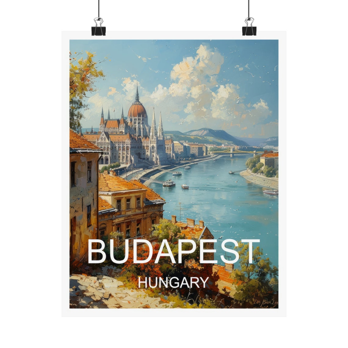 Budapest Hungary Parliament Danube River Skyline View Travel Poster - Image 4