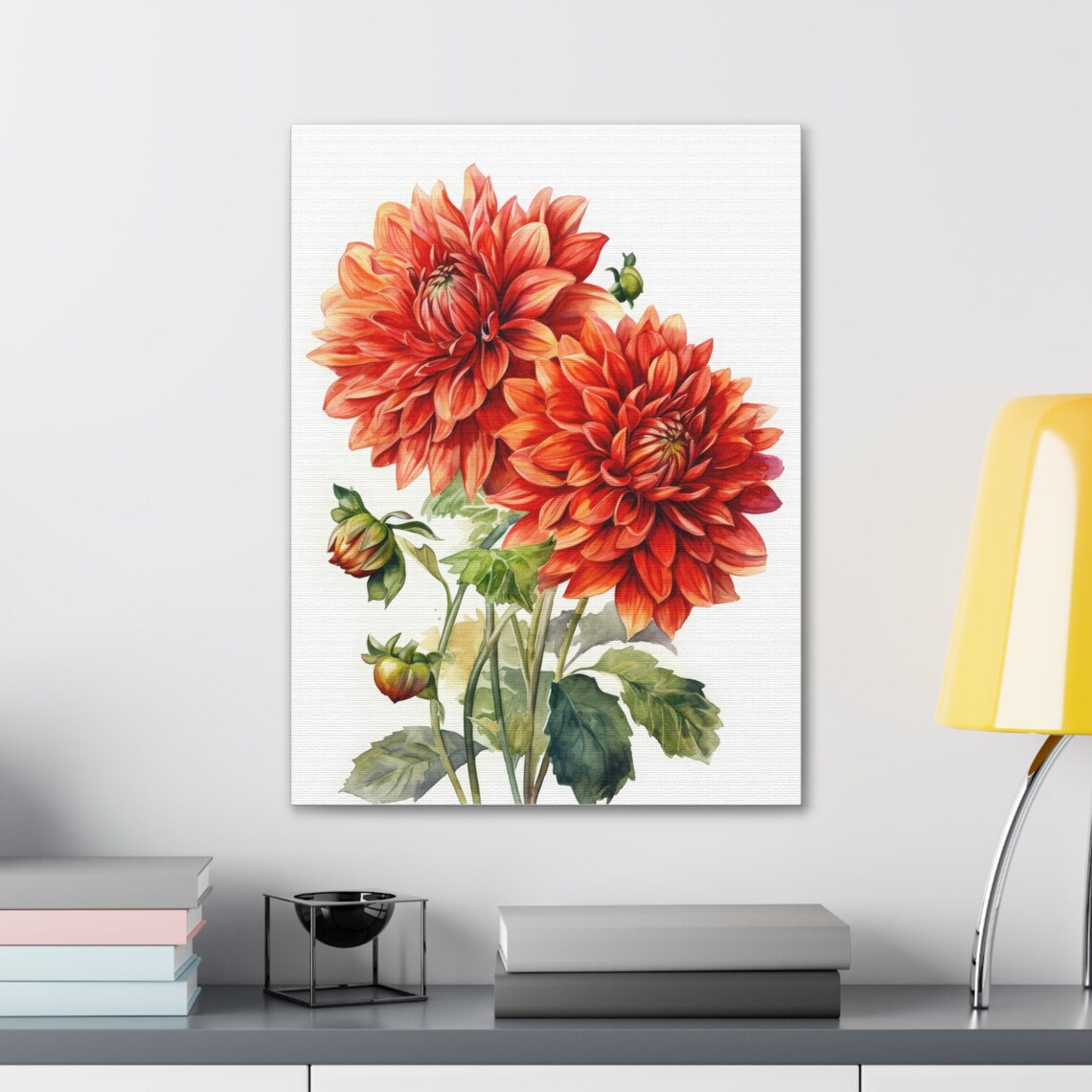 Burnt Orange Dahlia Blooms Watercolor Botanical Floral Poster - Image 2
