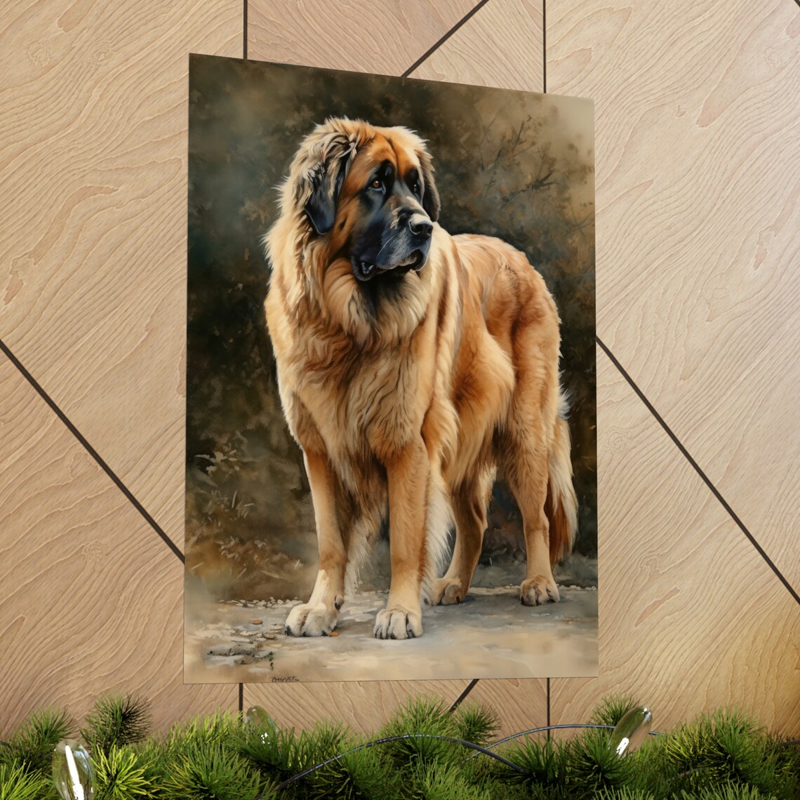 Leonberger Dog Standing Portrait Oil Painting Style Animal Art Print - Image 2