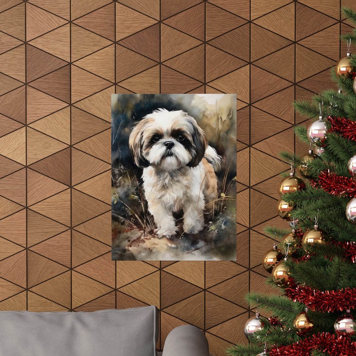 Shih Tzu Puppy Watercolor Portrait in a Grassy Meadow Poster - Image 3