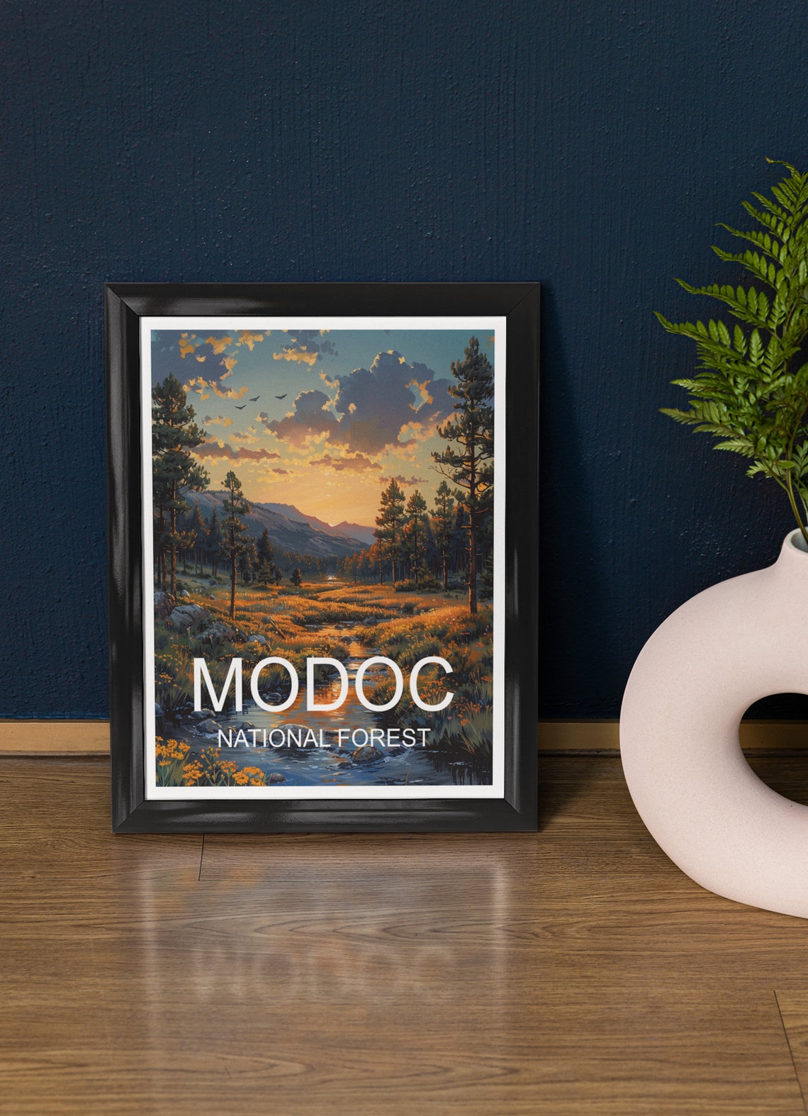 Modoc National Forest Sunset Meadow Stream Pine Tree Travel Poster