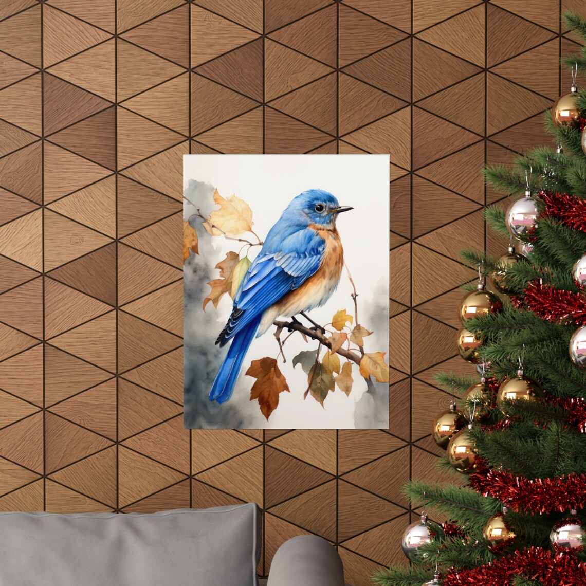 Eastern Bluebird Autumn Leaves Watercolor Songbird Bird Art Print - Image 3