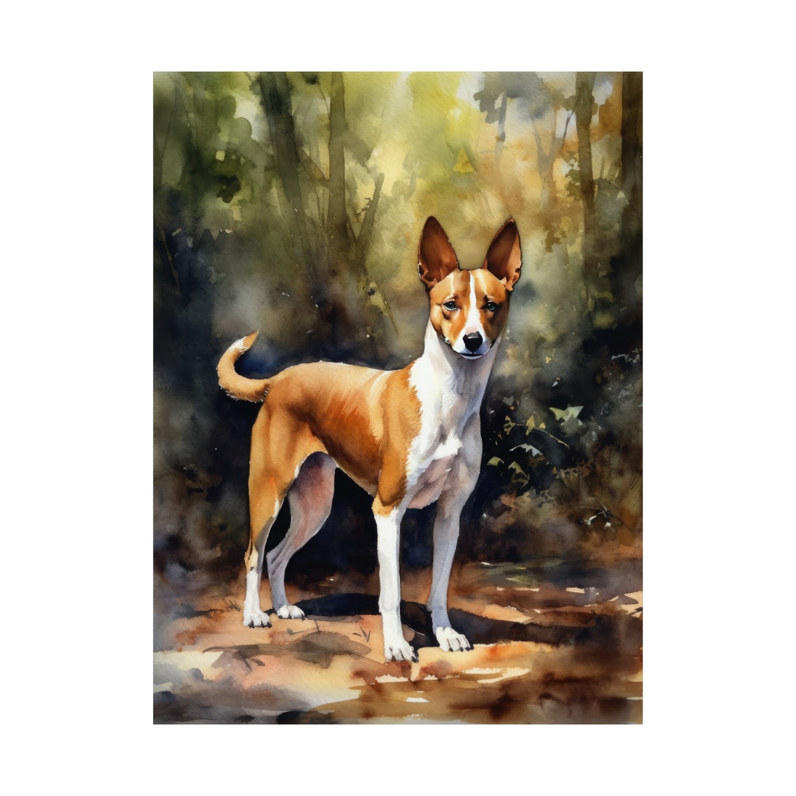 Basenji Dog Standing Alert Elegant Watercolor Portrait Poster - Image 4
